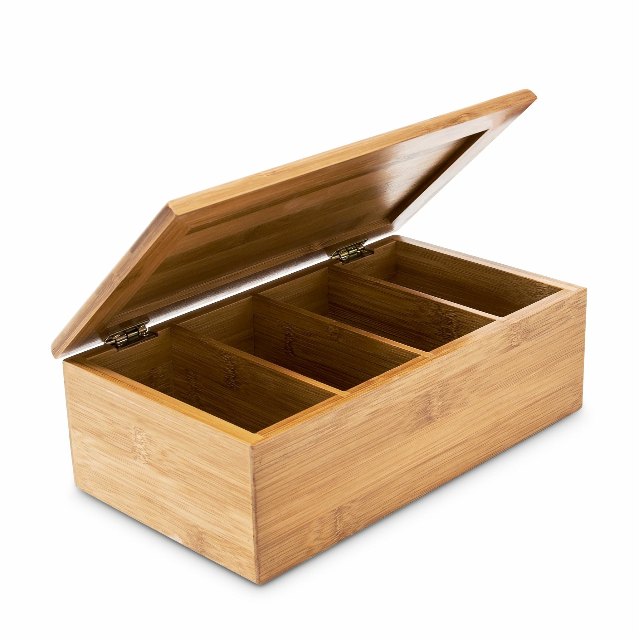 Relaxdays Teebeutelbox Bambus, 4 Fächer, 27,5 × 15,5 × 9 cm, Braun