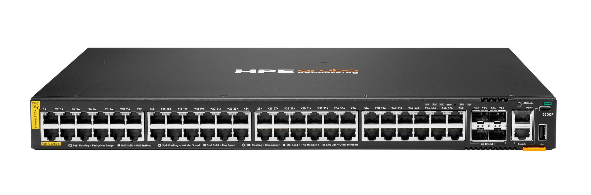 HPE Aruba CX 6200F – Managed Switch – 48×GbE, 4×SFP+, L3, PoE+ 740 W, 1U