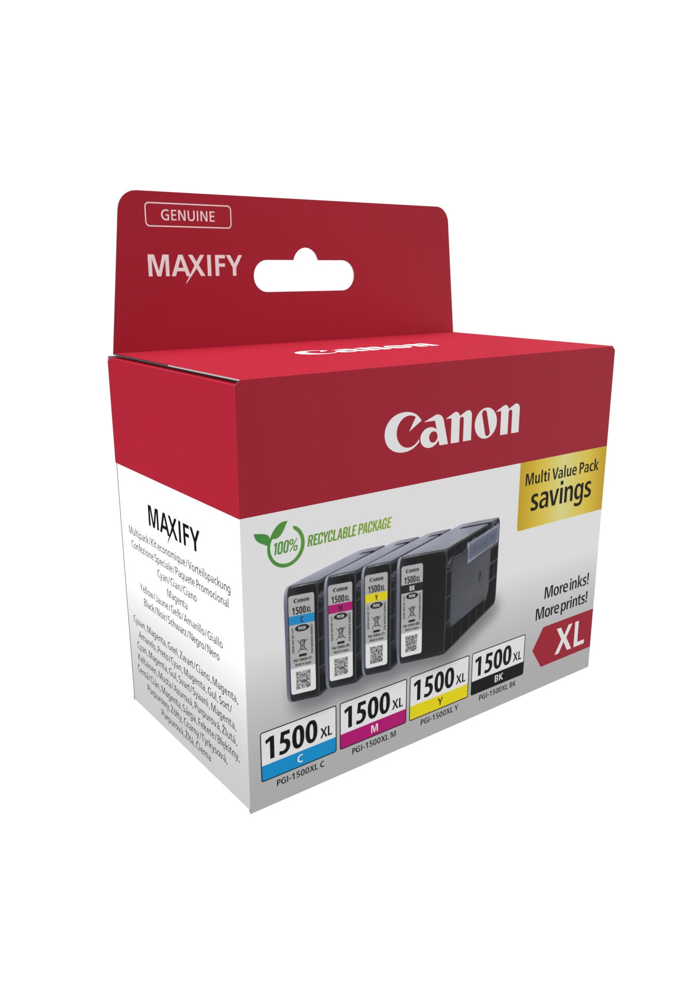 Canon Tintenpatronen-Multipack PGI-1500XL, CMYK, 4er-Pack – für Inkjetdrucker und Multifunktionsgeräte