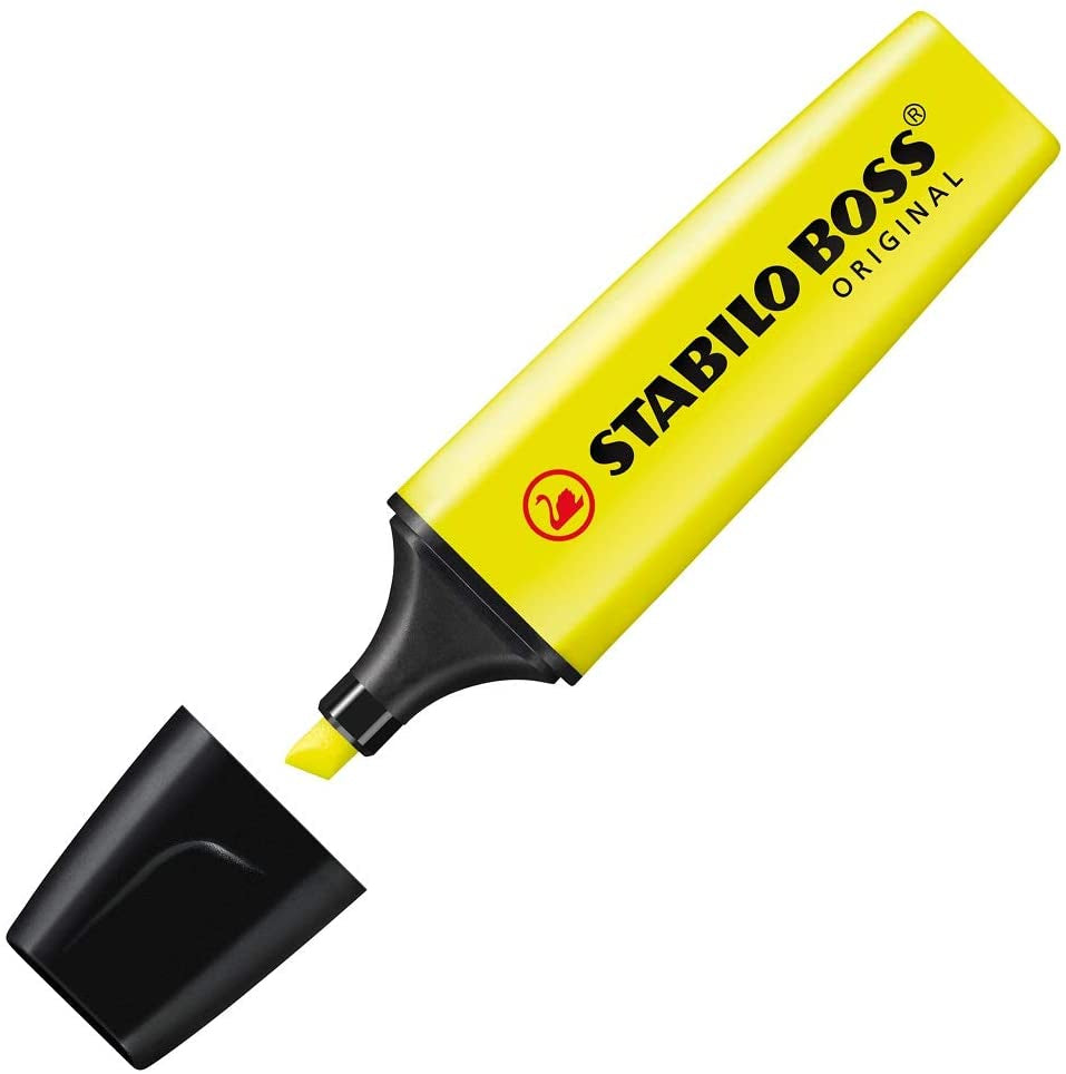 STABILO BOSS Original Textmarker – 2er Set, Farben: Gelb, Keilspitze 2–5 mm, nachfüllbar