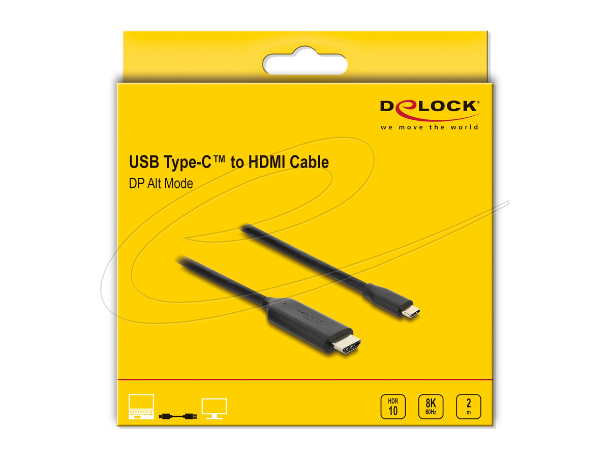 DeLOCK 80599 USB-C zu HDMI Kabel – 8K @ 144 Hz, 2 m, für USB-C (DP Alt Mode) / Thunderbolt 3