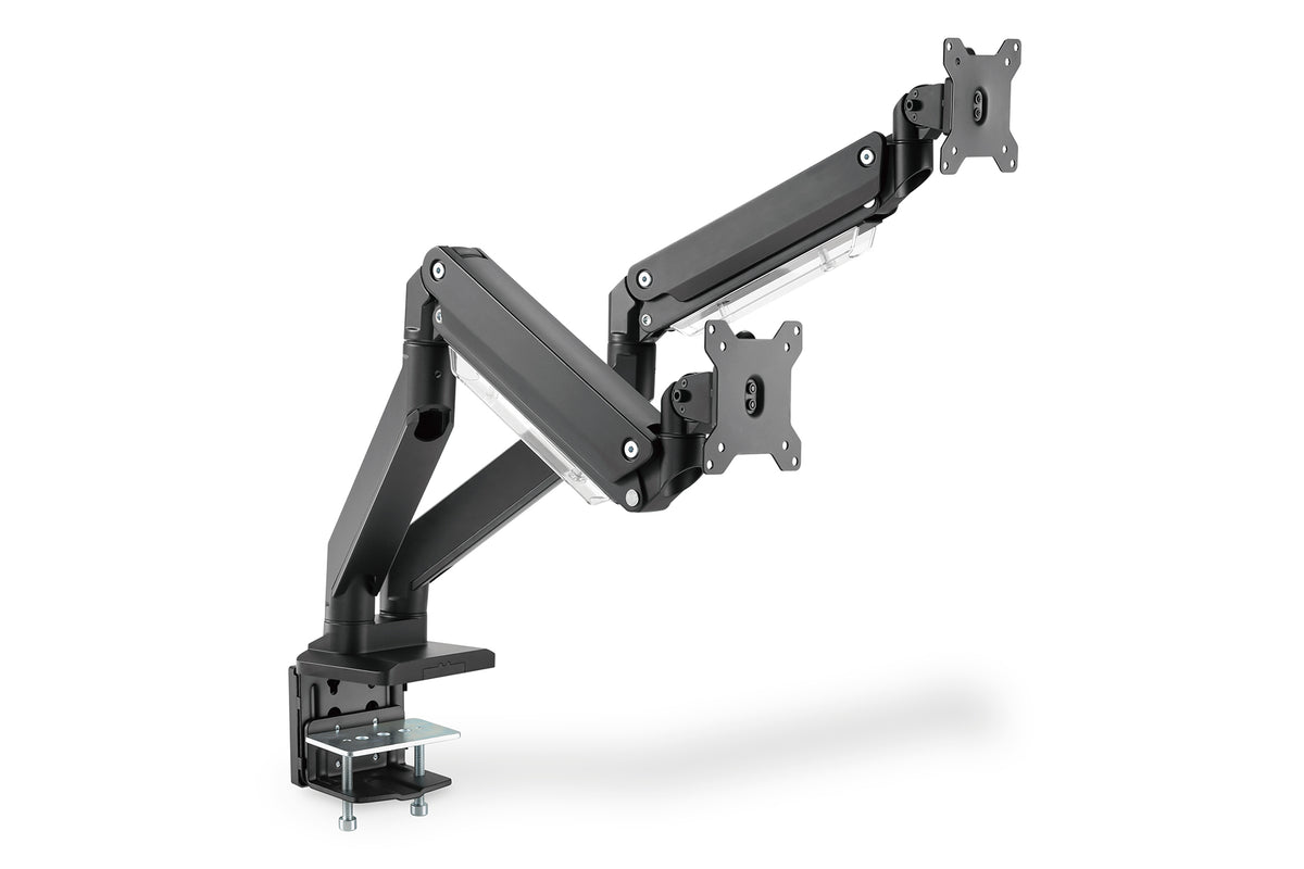 Digitus Monitorarm, Dual, Tischklemme, bis 35", VESA 75 × 75/100 × 100 mm, 15 kg, Gasfeder, neigbar, schwarz