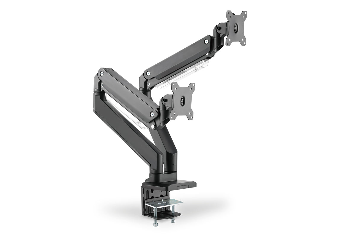 Digitus Monitorarm, Dual, Tischklemme, bis 35", VESA 75 × 75/100 × 100 mm, 15 kg, Gasfeder, neigbar, schwarz