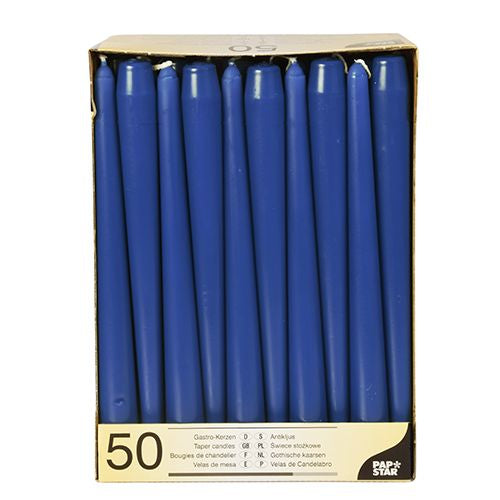 Papstar Leuchterkerze – Ø 2,2 × 25 cm – Paraffin, blau – 50er-Pack
