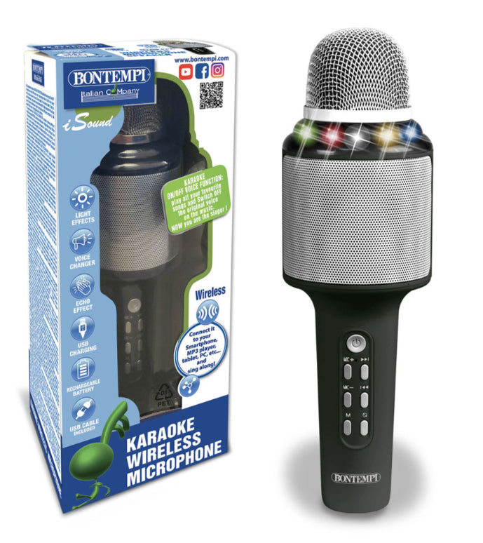 Bontempi Tischmikrofon – USB, 3,5 mm Klinke, Kabellos, für MicroSD, Schwarz