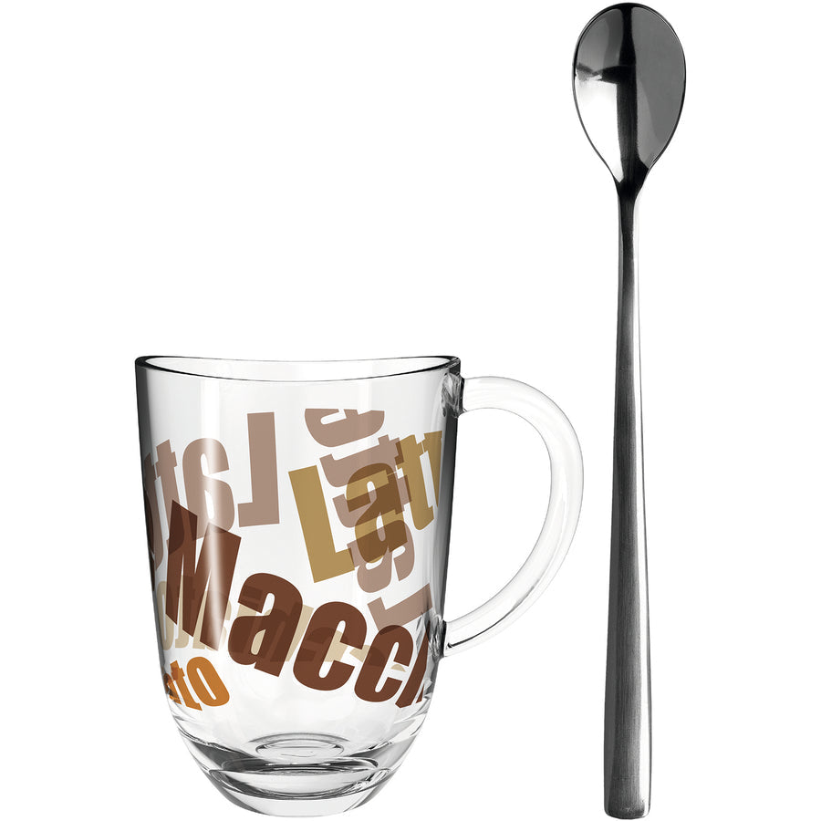 LEONARDO NAPOLI Latte Macchiato Glas – 0,38 l, Kalk-Natron-Glas, Transparent, mit Löffel, 4 Stück