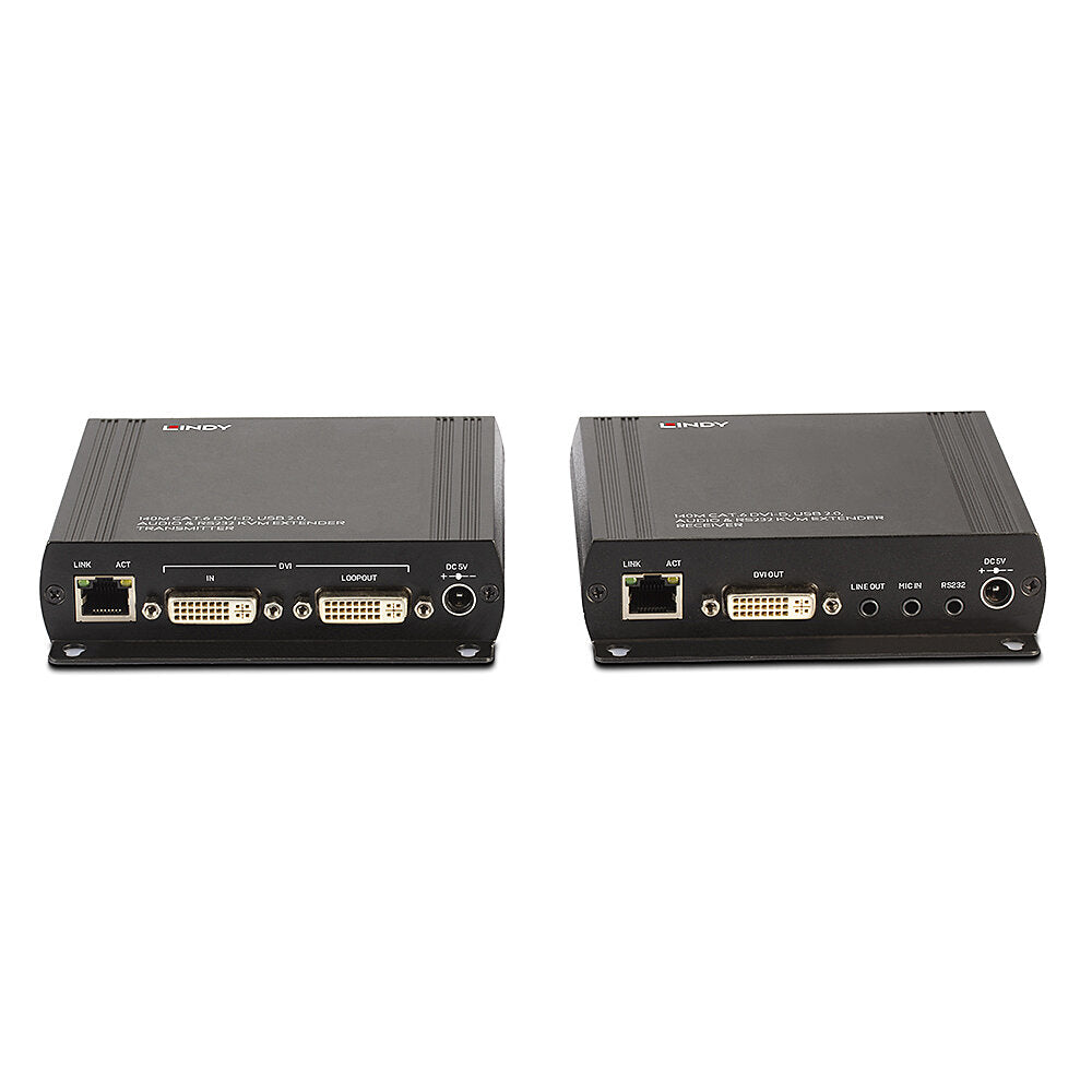 Lindy 39245 – KVM Extender-Set, über Cat6, 1× DVI-I Ein-/Ausgang, 4× USB 2.0, 1920×1200@60 Hz, 140 m, RS-232, Audio