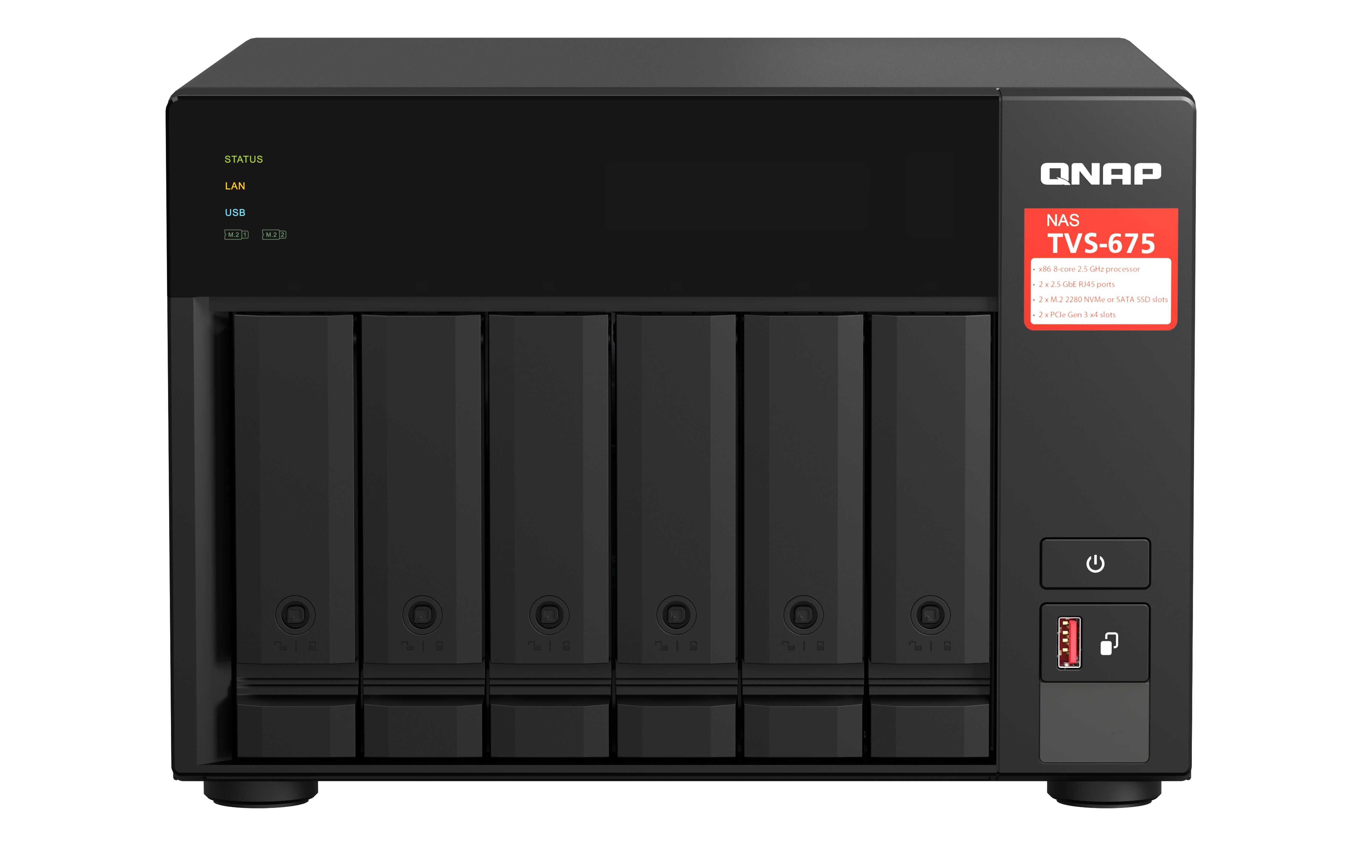 QNAP TVS-675 – 6-Bay Tower NAS – ZhaoXin KX-U6580, 8 GB RAM, 2,5GbE, QuTS hero