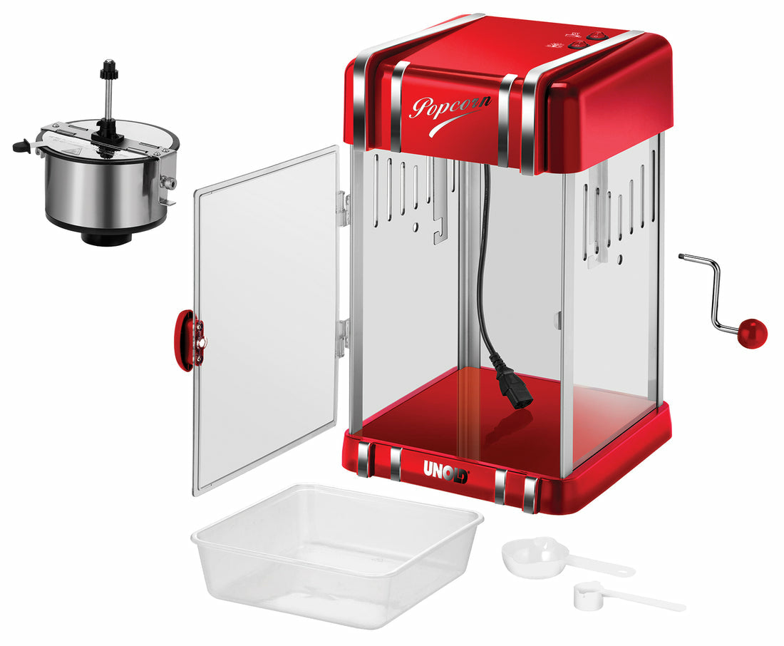 Unold Popcornmaker Retro 48535 – 50 g, 300 W, Kunststoff/Edelstahl – Rot/Silber