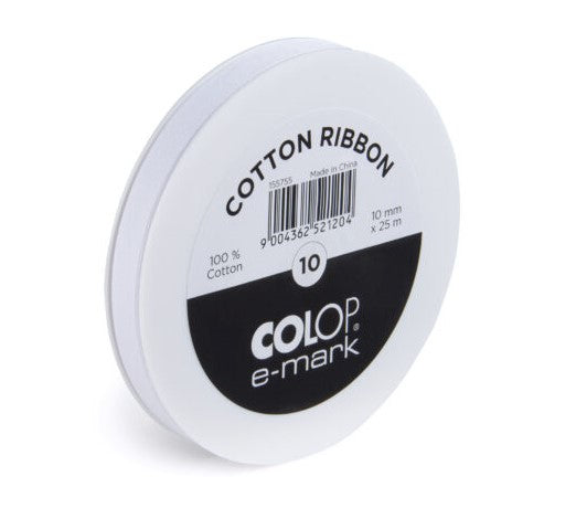 Colop Geschenkband, E-mark Go, Baumwolle, Weiss, 10 mm × 25 m, 1 Stk. – für E-mark