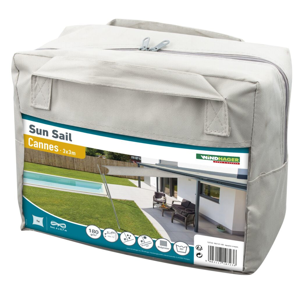 Windhager Quadratisches Sonnensegel 300 × 300 cm, Polyester, Anthrazit, wasserabweisend, UV-Schutz 50+