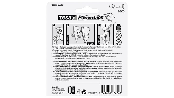 TESA Powerstrips DECO Haken – weiss – 0,2 kg – 5 Stück