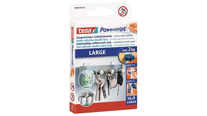 TESA Powerstrips Montagestreifen Large – 20 × 50 mm, weiss, bis 2 kg, 10 Stk.