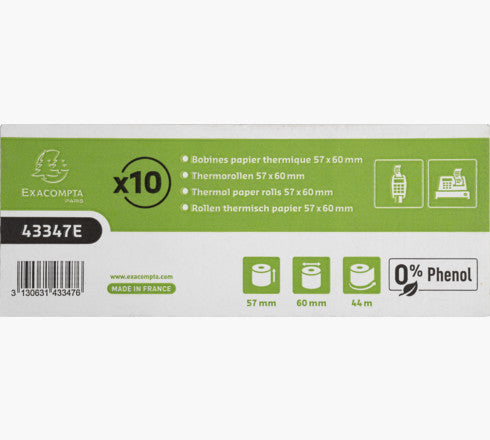Exacompta Thermorolle 57×44 m×12 mm, 55 g/m², phenolfrei – 10 Rollen