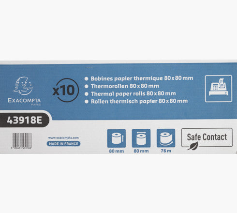 Exacompta Thermorolle grau-blau 80 mm × 76 m, Kern 12 mm, Ø 80 mm – 10 Rollen