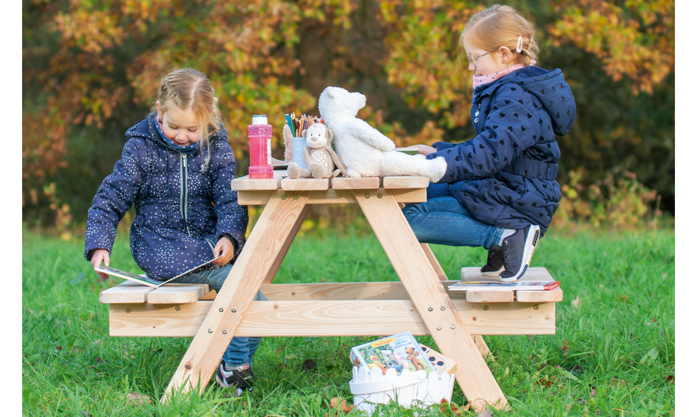 Pinolino Kinderträume Bistro-Set – Natur – Holz – Tisch 119 × 118 × 65 cm