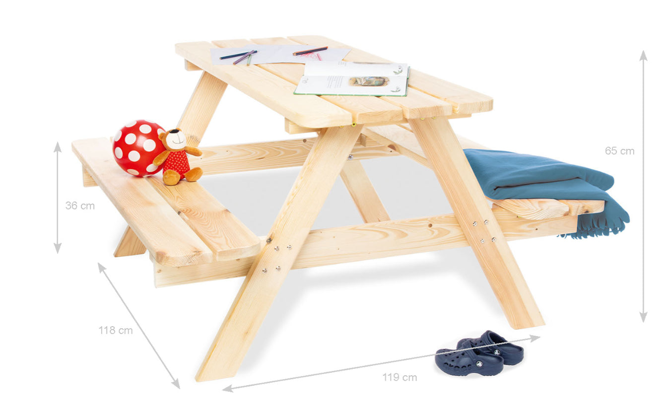 Pinolino Kinderträume Bistro-Set – Natur – Holz – Tisch 119 × 118 × 65 cm