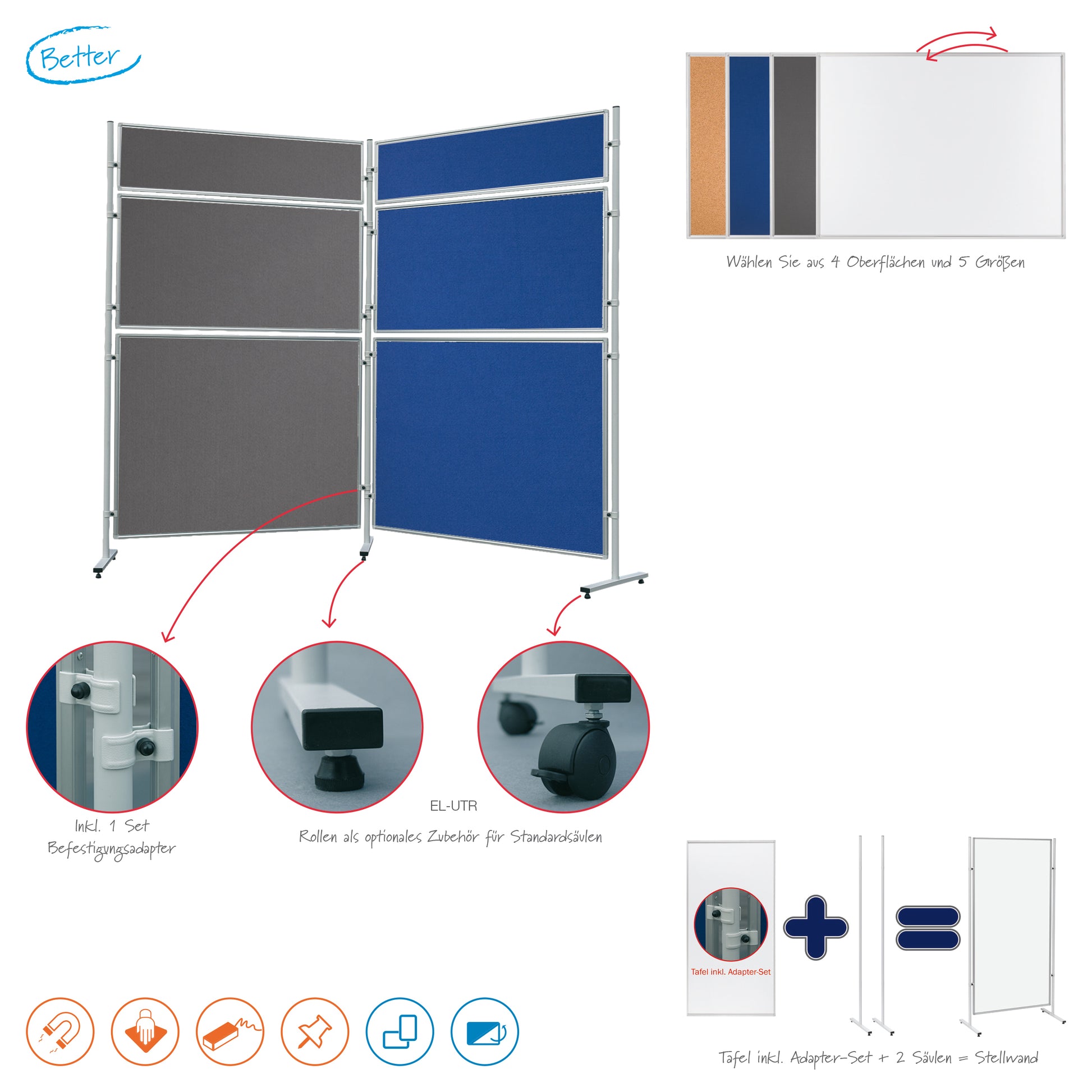 Franken Textiltafel für Stellwandsystem ECO – 1'500 × 1'200 mm, Filz, blau