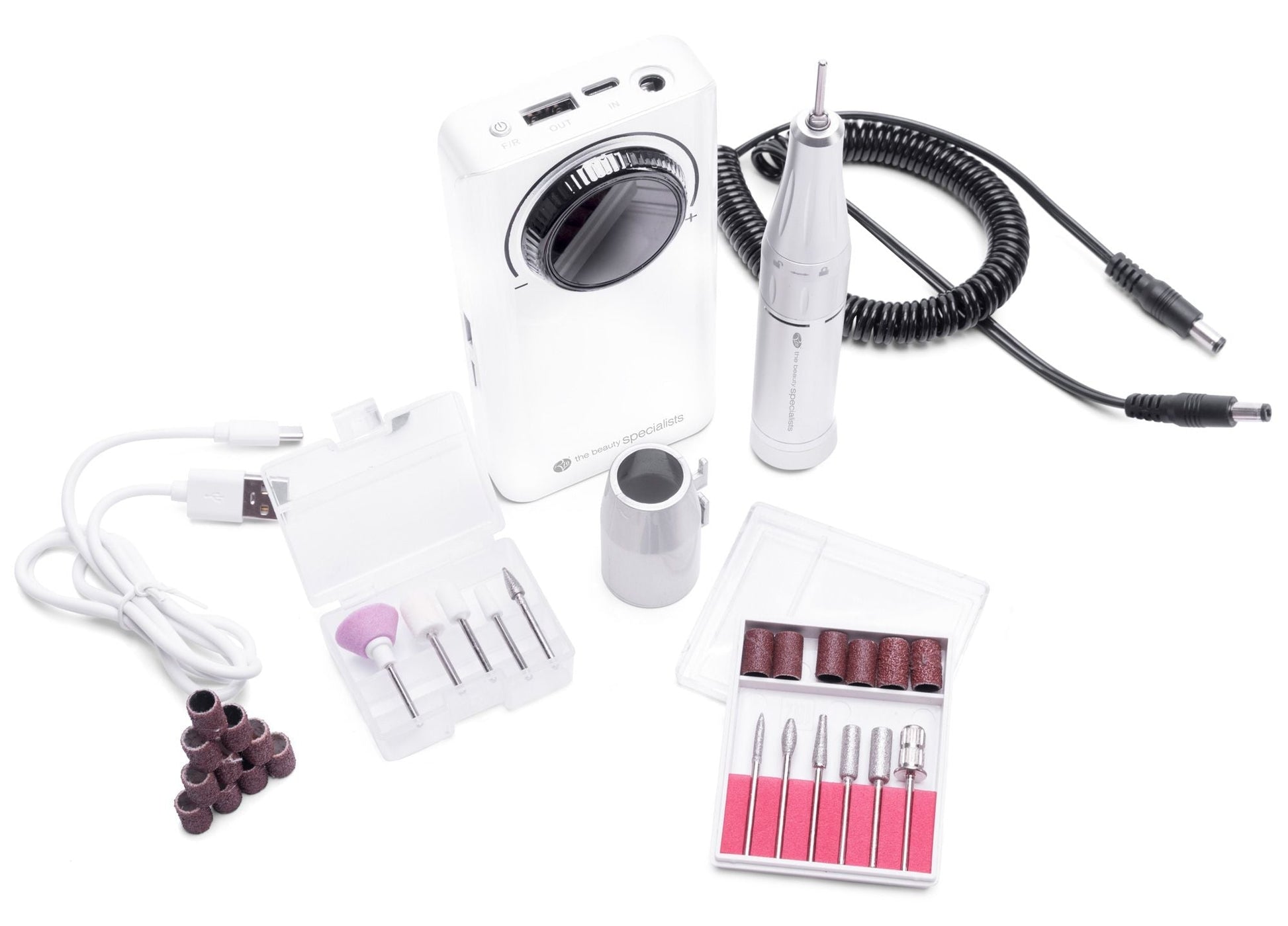 Rio Elektrische Nagelfeile – Akku, 35000 U/min, 11 Aufsätze – Silber – Aluminium
