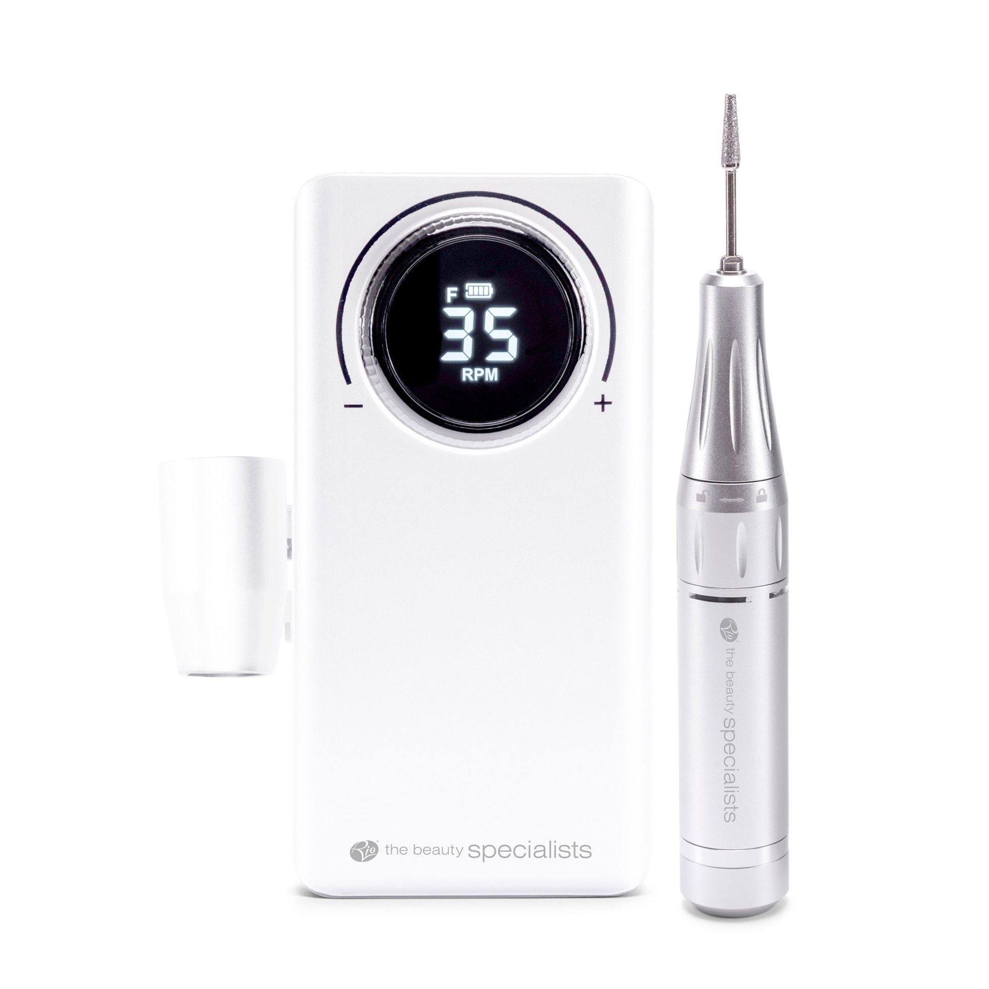Rio Elektrische Nagelfeile – Akku, 35000 U/min, 11 Aufsätze – Silber – Aluminium