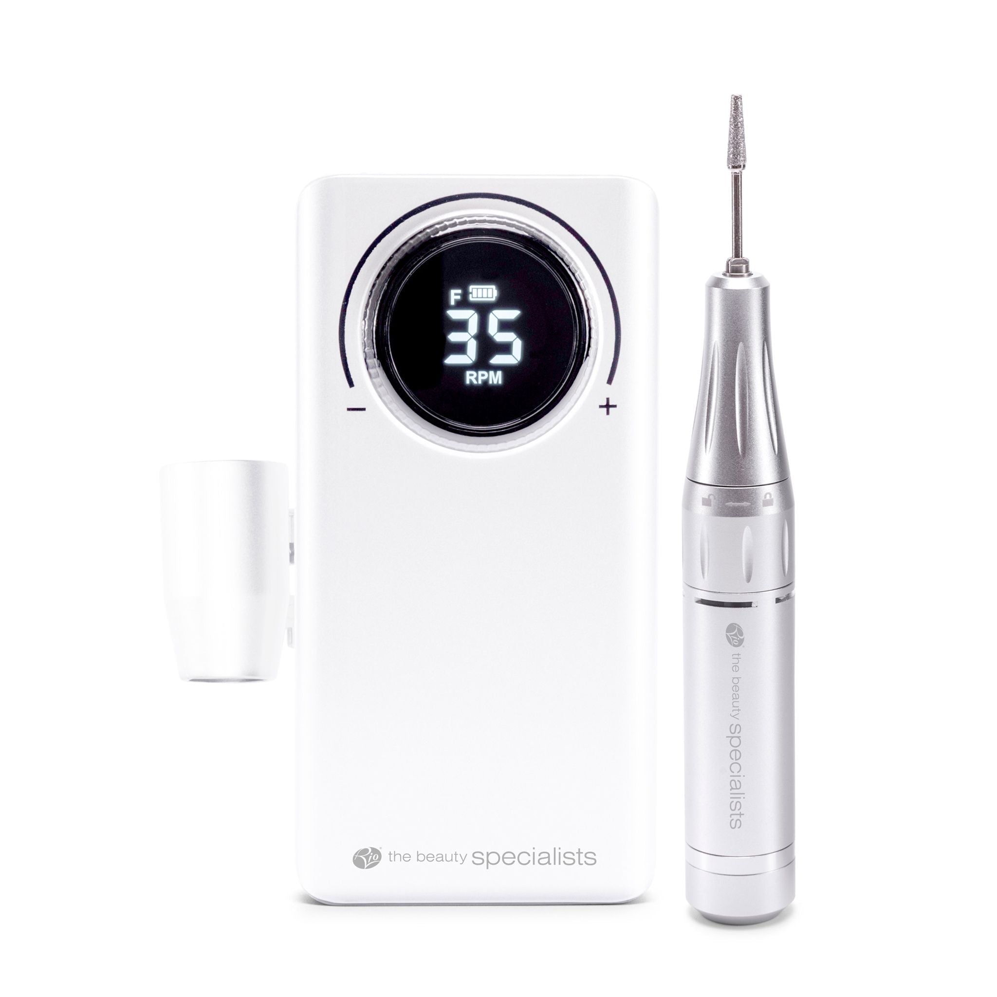 Rio Elektrische Nagelfeile – Akku, 35000 U/min, 11 Aufsätze – Silber – Aluminium