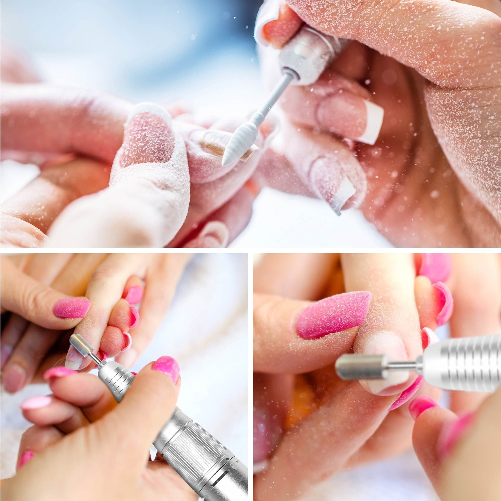 Rio Elektrische Nagelfeile NASP – Li-Ion Akku, 66 Stk – Silber/Weiss