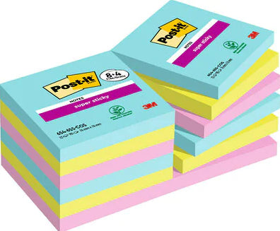 Post-it Cosmic Collection Haftnotizen – 76 × 76 mm – sortiert, Super Sticky, 90 Blatt/Block, 12er-Pack
