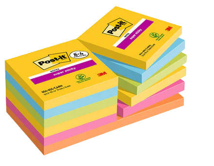 Post-it Super Sticky Haftnotizen – 76 × 76 mm – Mehrfarbig, 90 Blatt/Block, 12er-Pack