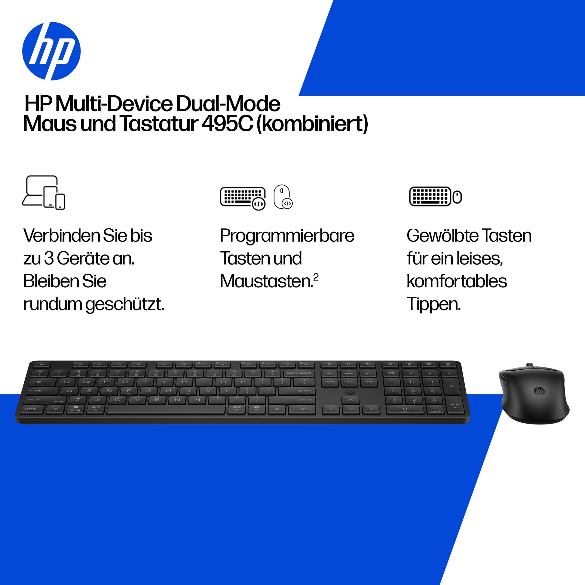 HP Multi-Device Dual-Mode – Tastatur-Maus-Set – 100% – Membran – Bluetooth & 2,4 GHz (USB-A Empfänger) – Weiss