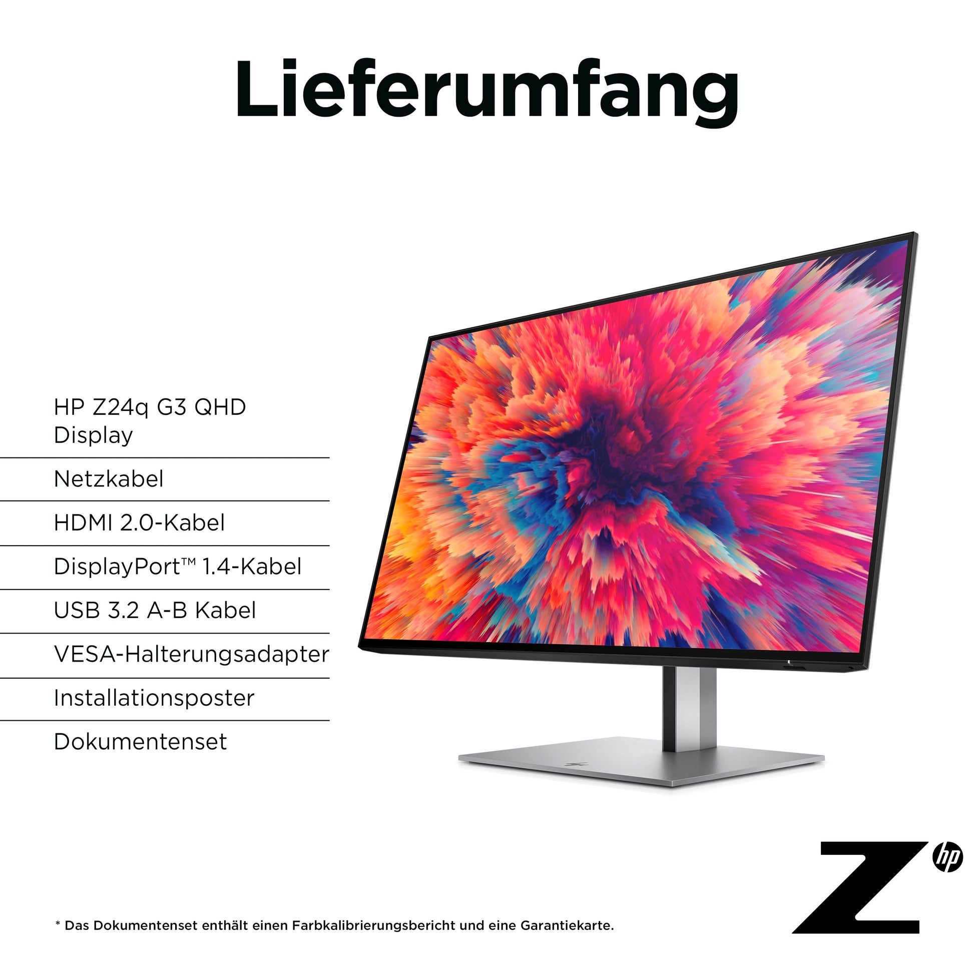 HP Z24q G3 – Monitor, 23,8" 2560 × 1440 (WQHD), IPS, 90 Hz, 400 cd/m², VESA 100 × 100, Silber