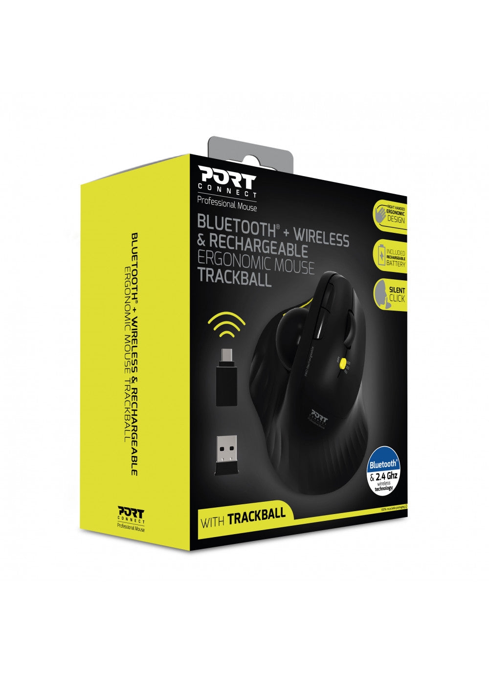 Port Designs Trackball-Maus Ergonomic 900719 – 2.4 GHz & Bluetooth, Trackball