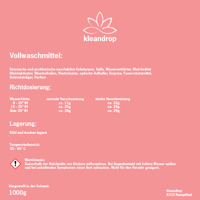 Kleandrop Waschpulver für Universal – Frische Brise – 450 g – biologisch abbaubar