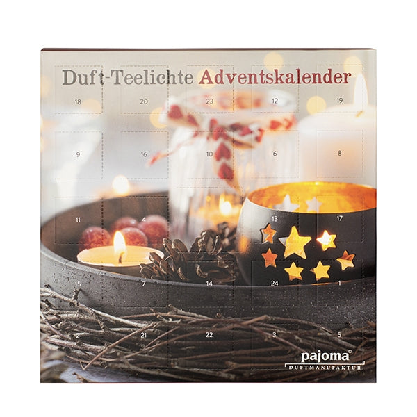 Pajoma Adventskalender – Weihnachten – 24 Duftteelichter – 27,5 × 27,5 × 4 cm, mehrfarbig