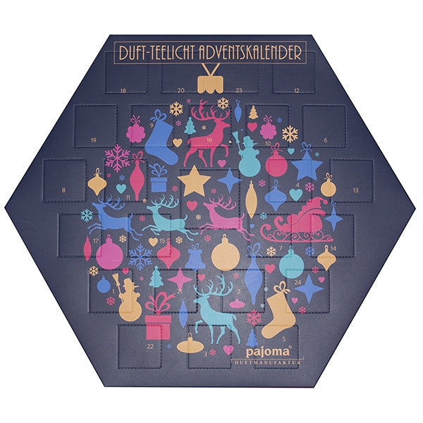 Pajoma Adventskalender – Weihnachten – 24 Duftteelichter – 32 × 37 × 4 cm