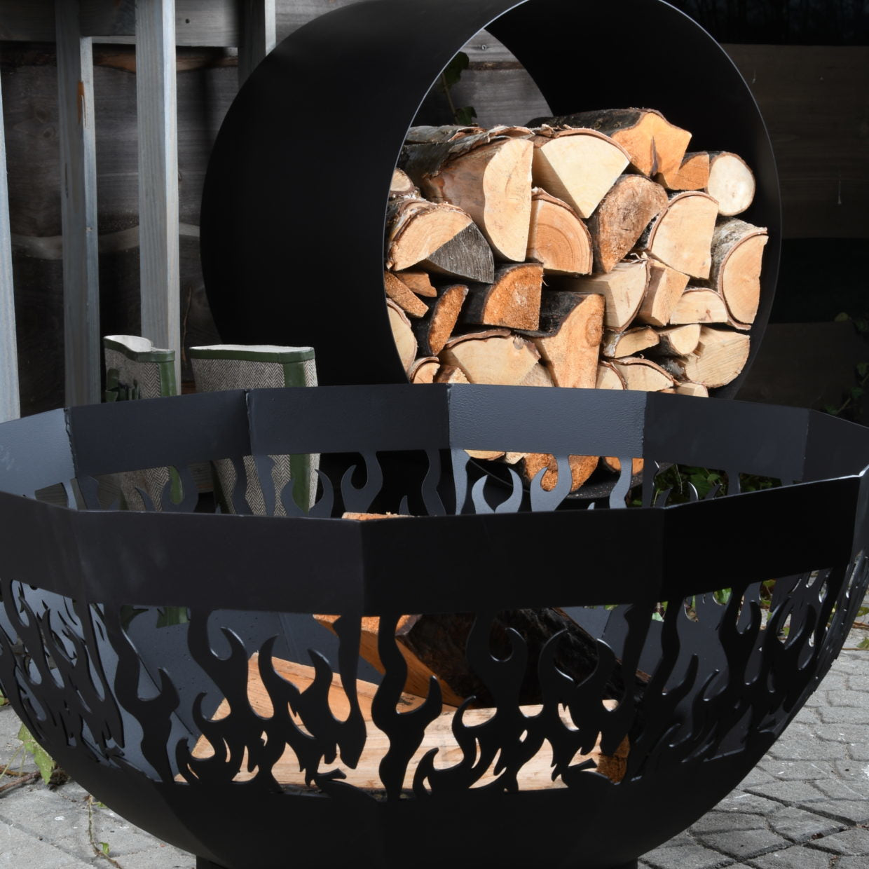 Esschert Design FF282 Aufbewahrungsbox – Stahl – Schwarz – für Holzkamin – 582 × 720 × 380 mm