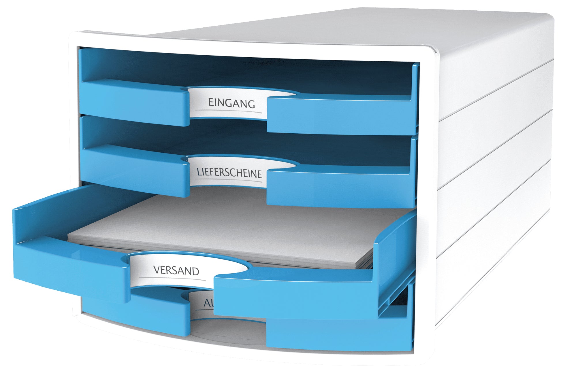 HAN Schubladenbox IMPULS – 4 Schubladen, A4/C4, Polystyrol, Hellblau