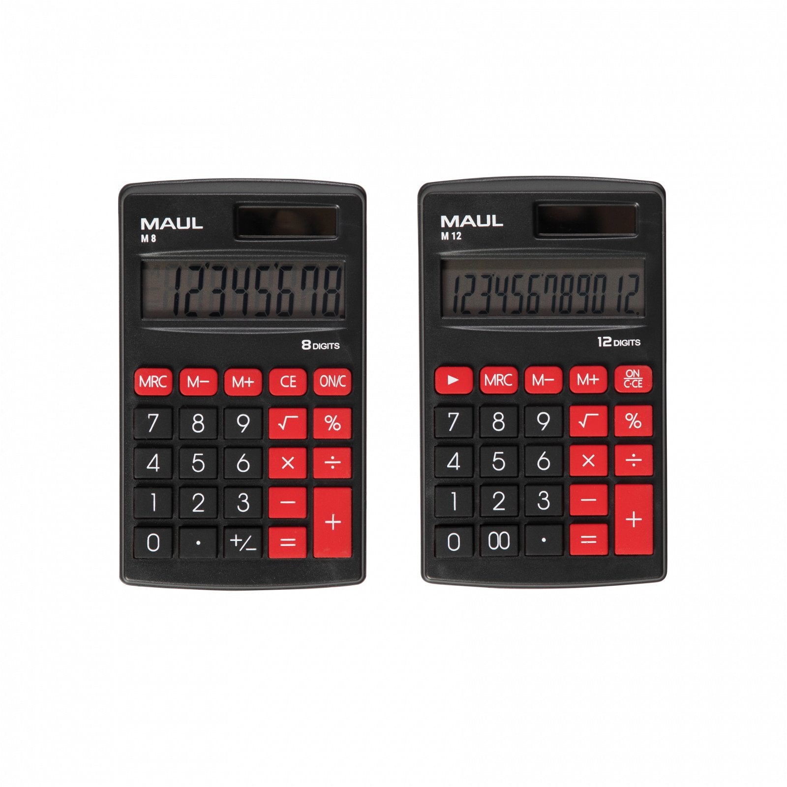 Maul Taschenrechner M8 – 8-stellig – Solar/Batterie – Schwarz/Rot