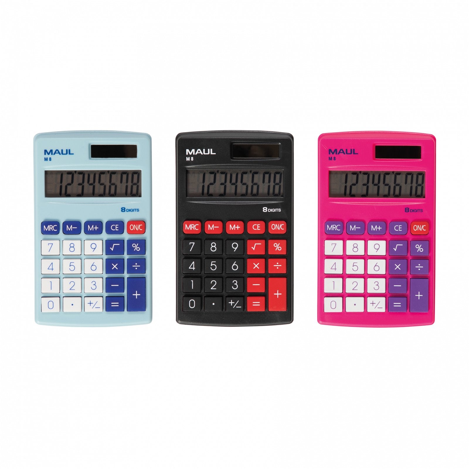MAUL Taschenrechner M8 – 8-stellig – Solar/Batterie – Hellblau/Weiss