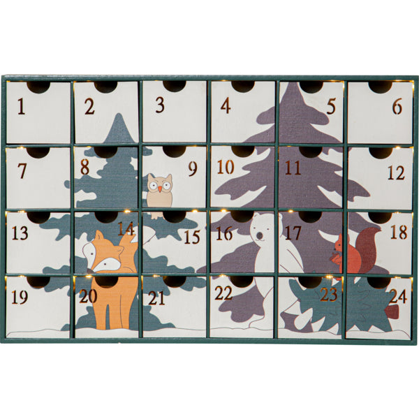 Star Trading Adventskalender – Wald – mit 24 warmweissen LEDs – Holz, mehrfarbig, 38 × 24,5 × 7 cm