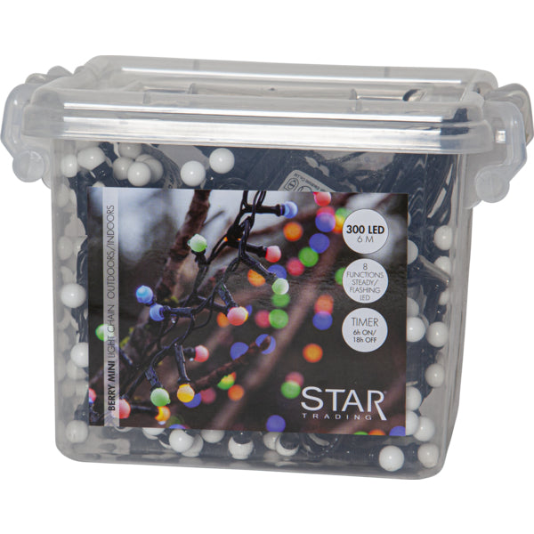 Star Trading Lichterkette Berry Mini – 11 m, 3,6 W – Mehrfarbig – IP44 – Netzbetrieb – Timer 6/18 h – Schwarz