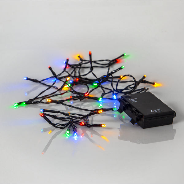 Star Trading Lichterkette – 2,8 m, Mehrfarbig, IP44, Batteriebetrieb, 40 LEDs, Timer – Schwarz
