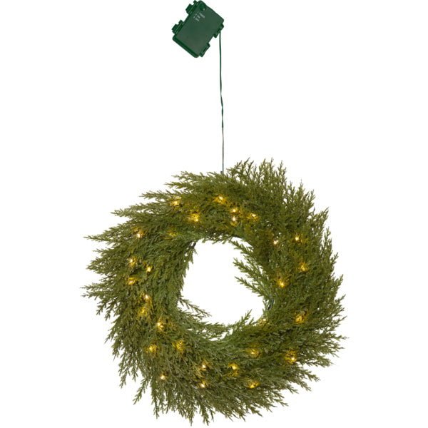Star Trading Dekorative Aussenkranzleuchte – Ø 45 cm – Warmweiss – IP44 – Batteriebetrieb, Timer 6/18 h – Grün