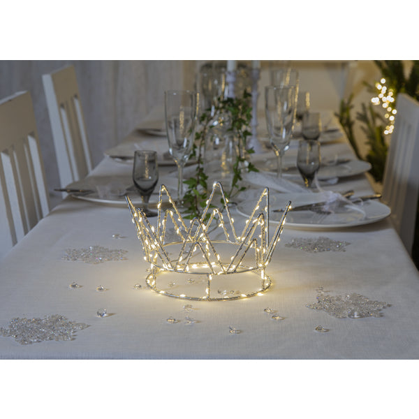 Star Trading Tischdekoration Crown – Ø 22 × 12 cm, 7,2 W, Warmweiss, Silber, Timer, Batteriebetrieb