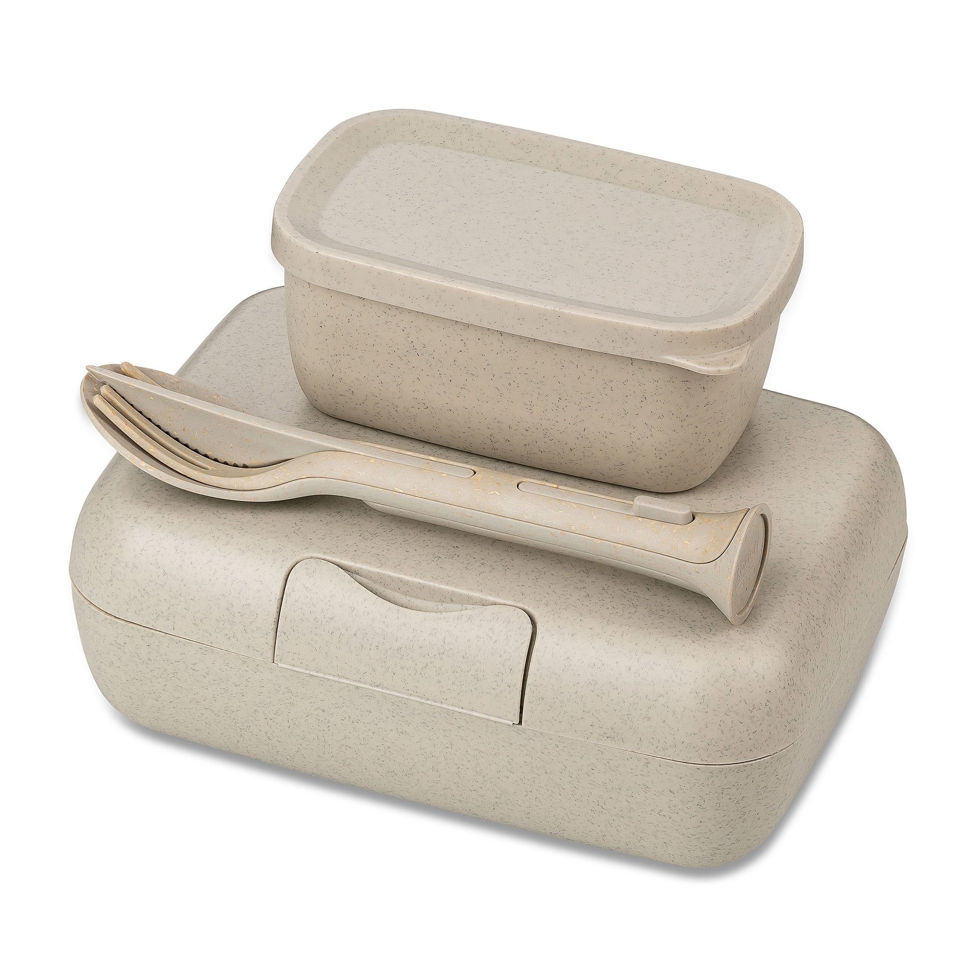 Koziol – Lunchbox 13,5 × 19 × 7 cm, Biokunststoff, beige, 3-teilig