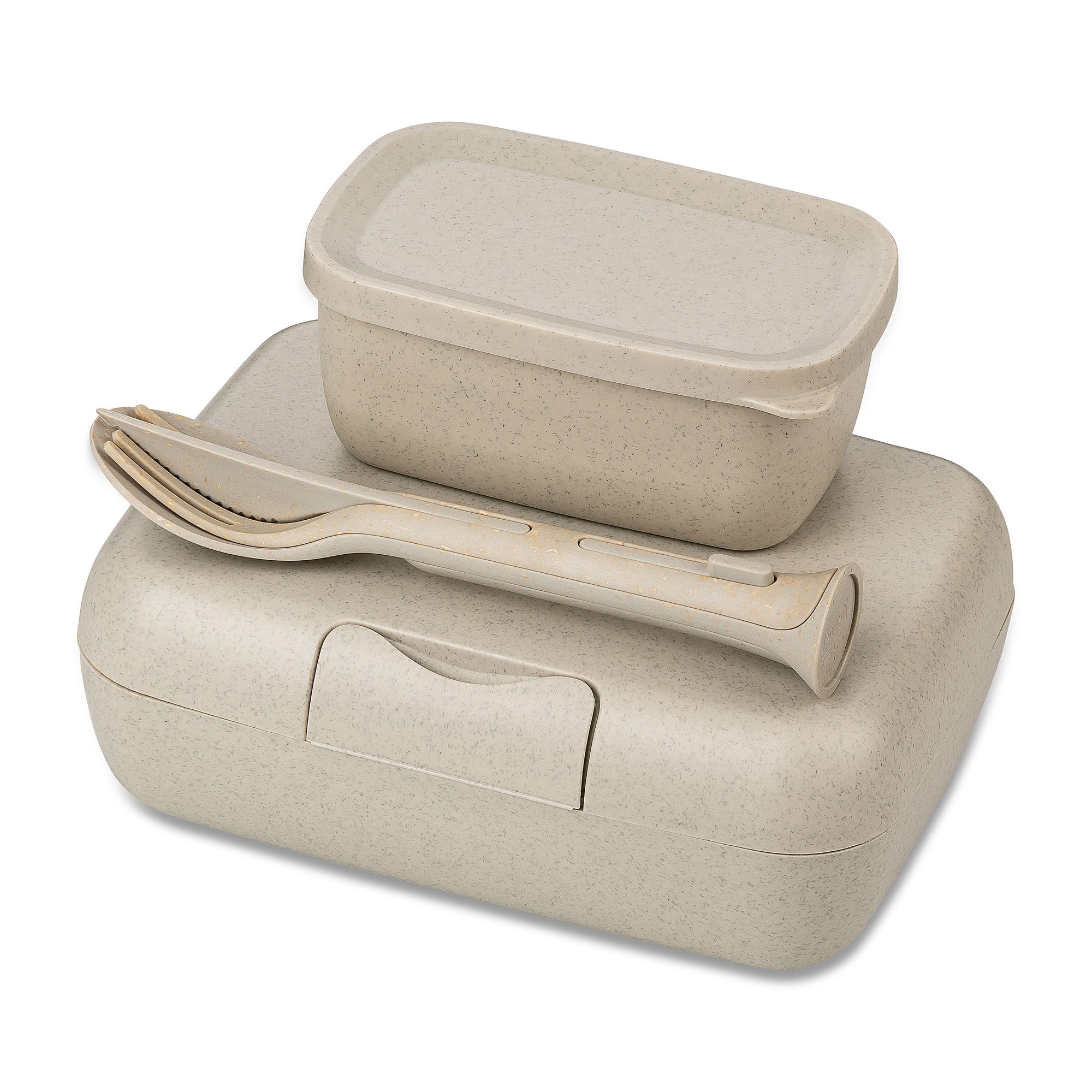 Koziol – Lunchbox 13,5 × 19 × 7 cm, Biokunststoff, beige, 3-teilig