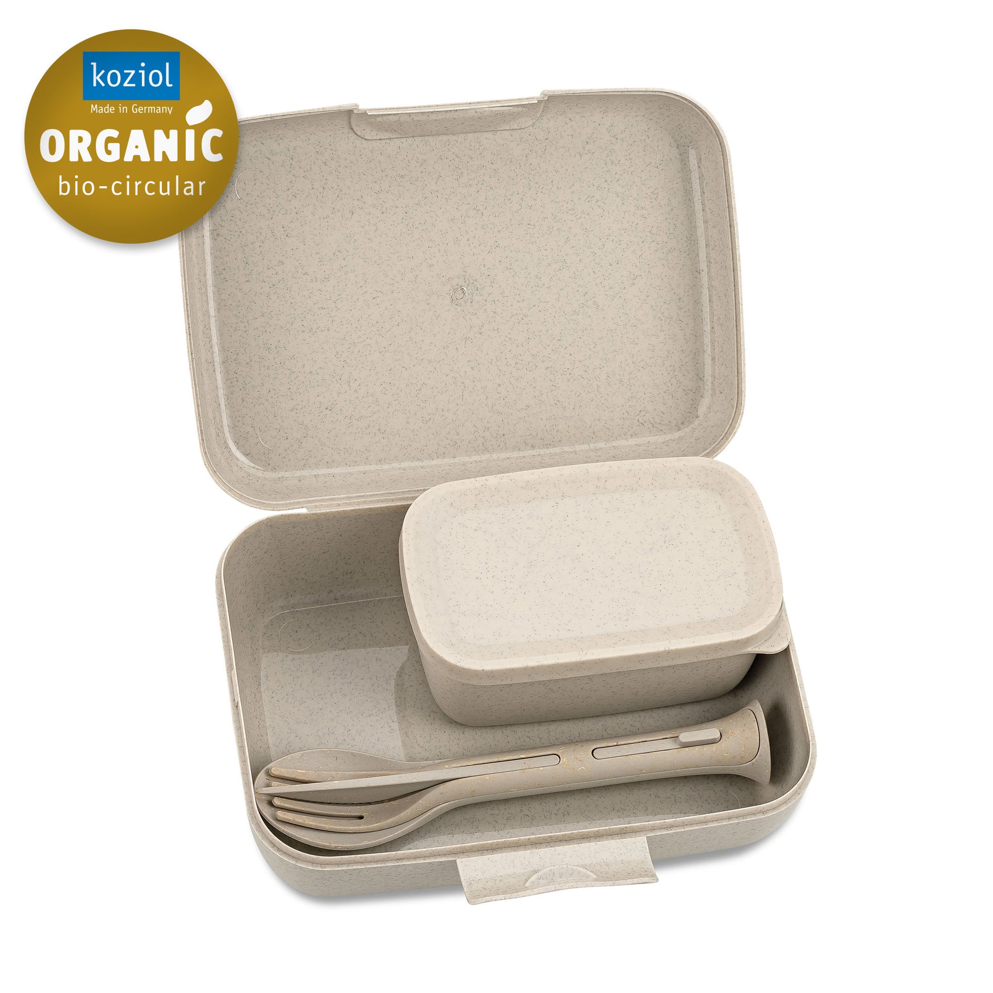 Koziol – Lunchbox 13,5 × 19 × 7 cm, Biokunststoff, beige, 3-teilig