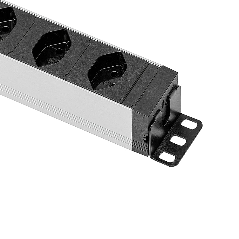 Steffen ALU Modular – Steckdosenleiste, 8× T13, 3 m, Stecker T12, IP20, mit Rackhalter, Überlastschutz