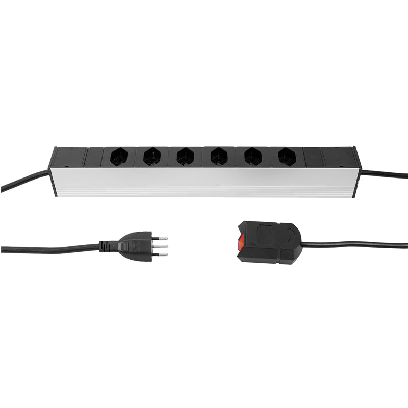 Steffen ALUMODULAR – Steckdosenleiste, 6× T13, mit externem Schalter, 3 m, Stecker T12, IP20