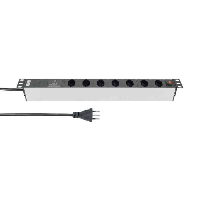 Steffen ALU Modular Steckdosenleiste, 7×T13, 3 m, IP20, Eingangsstecker T12, Überspannungsschutz – Silber
