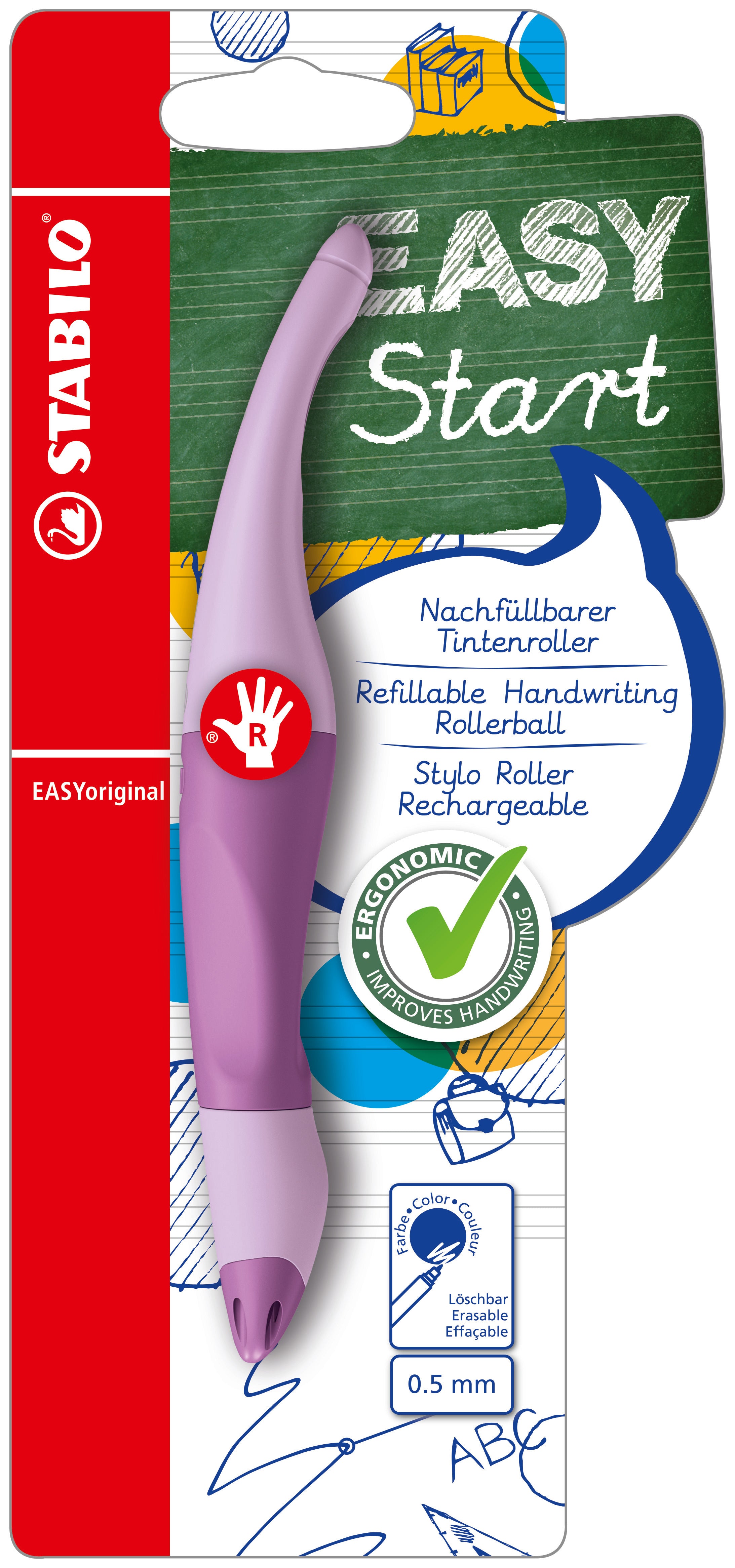 STABILO EASYoriginal Start – Tintenroller, 0,5 mm, Blau, mit Kappe, Violett, für Rechtshänder